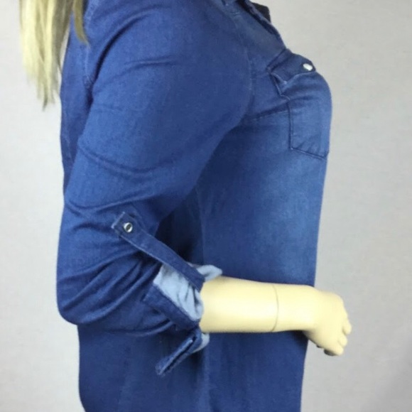Denim indigo blue stonewashed women’s denim shirt with full front opening - Picture 3 of 11